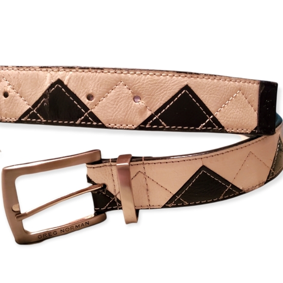 Greg Norman Mens Elba Geometric Black and Cream Belt 36" - Picture 11 of 11